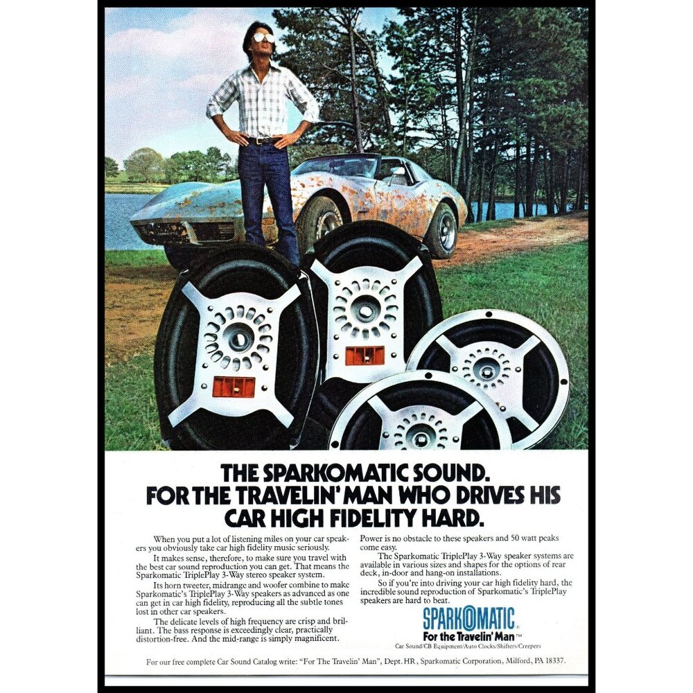 1978 Sparkomatic Speakers Chevy Corvette Vintage Print Ad Audiophile Wall Art